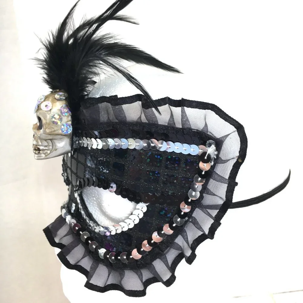Halloween Half Mask Skull Sequin w/ ruffles